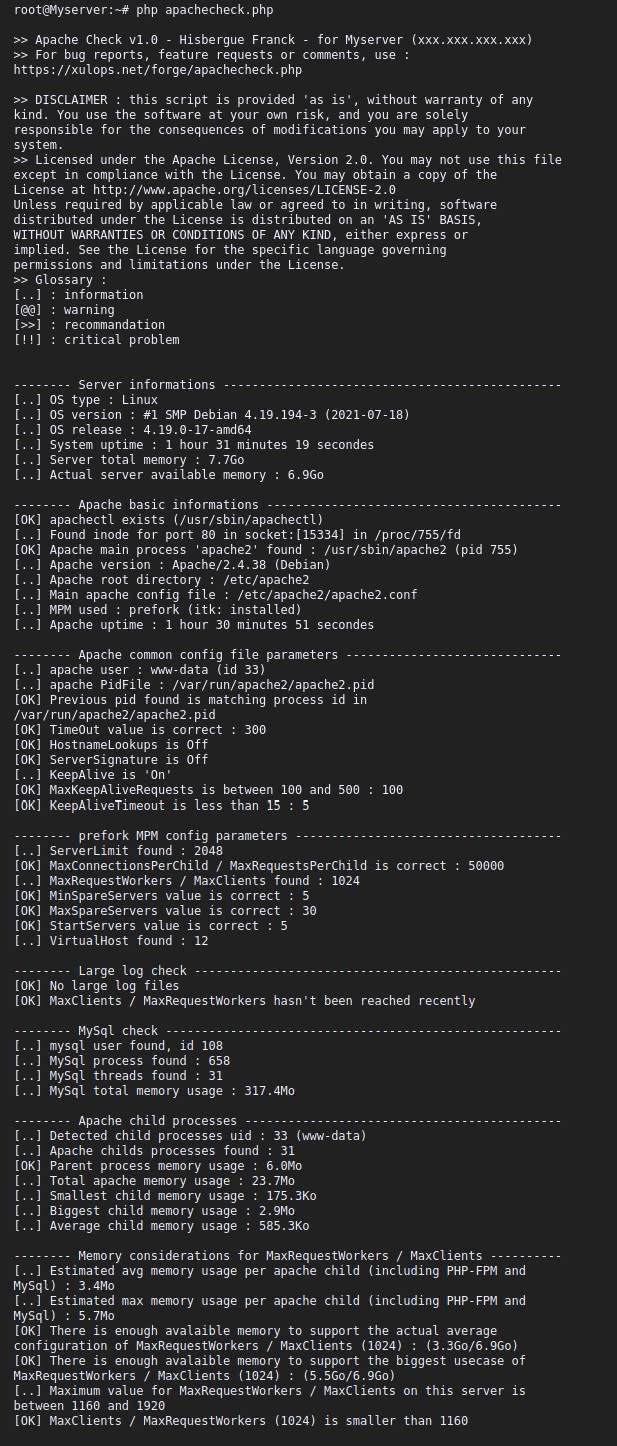 Exemple de result d'Apache Check